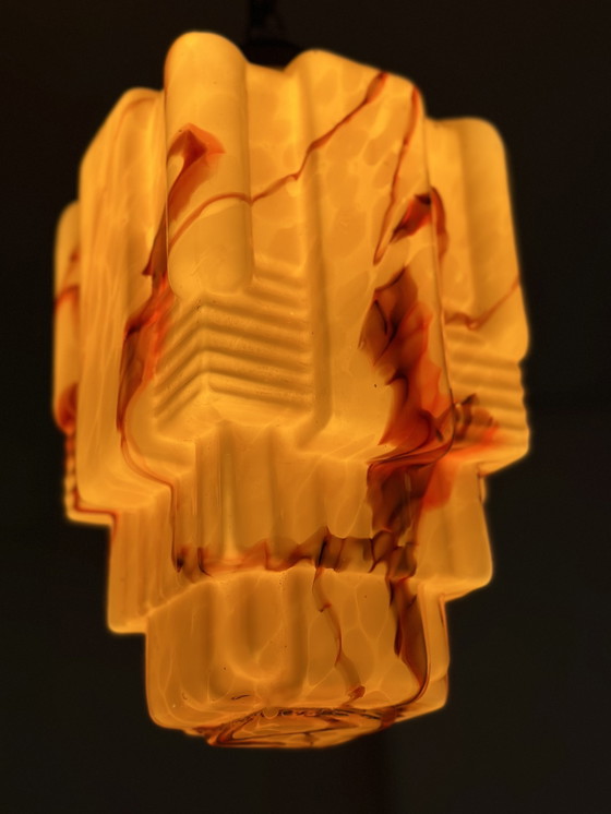 Image 1 of Lampada a sospensione Art Déco – Vetro marmorizzato scultoreo, anni '30-'40