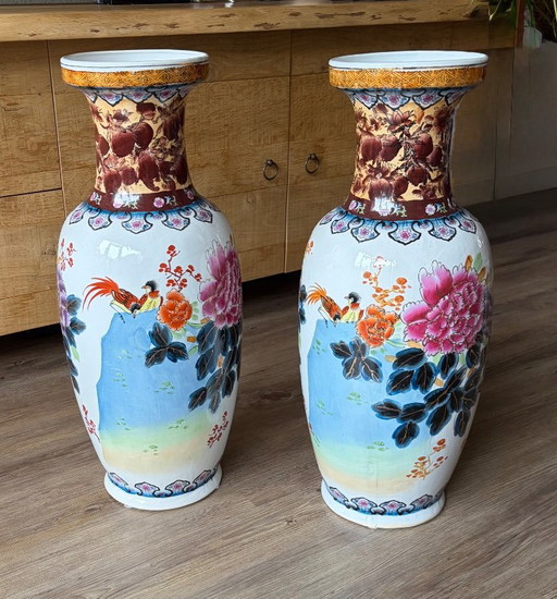 Coppia di grandi vasi da pavimento cinesi (62 cm) – vazen, Porcelain (photo 2 of 6)
