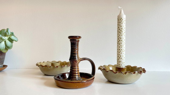Image 1 of 3 Vintage handgemaakte keramische kandelaars