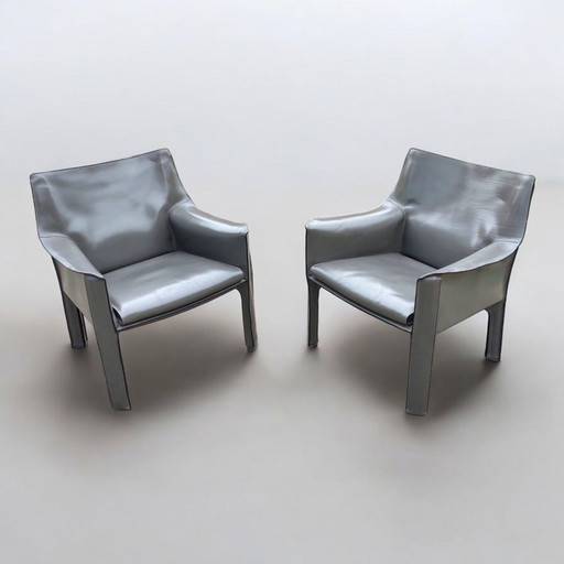 Set 2x Mario Bellini Cab Lounge Chair Armchair Model 414 Cassina