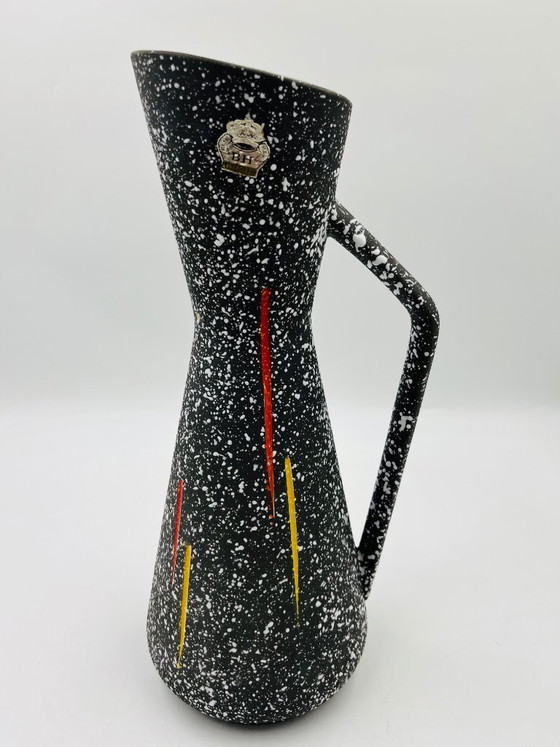 Image 1 of Vintage Hubert Bequet speckled ceramic pitcher, Belgium