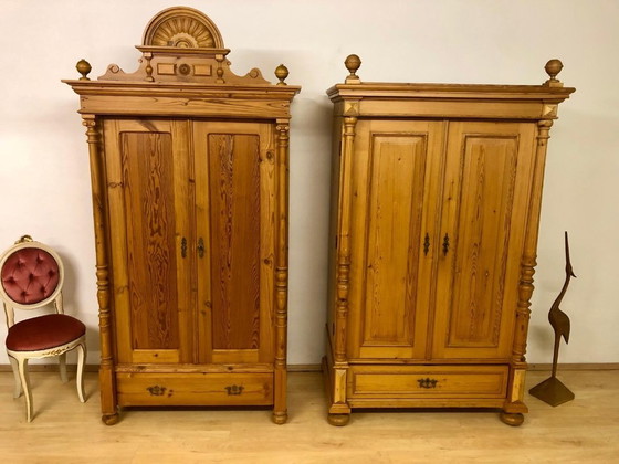 Image 1 of Softwood wardrobe, farmhouse wardrobe, antique wardrobe, Gründerzeit wardrobe, country-style wardrobe, hall wardrobe circa 1890