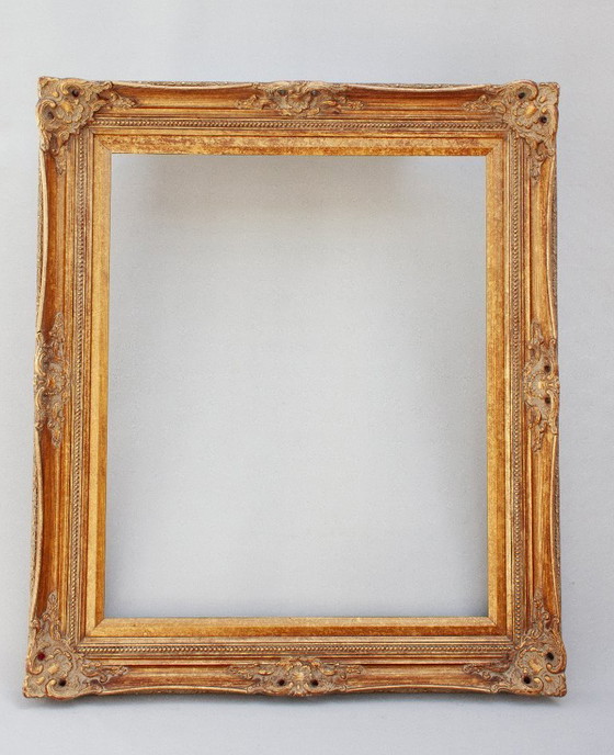 Image 1 of Marco barroco antiguo de madera con pan de oro, hecho a mano, estilo Luis XVI. Marco barroco para cuadro, espejo, etc.
