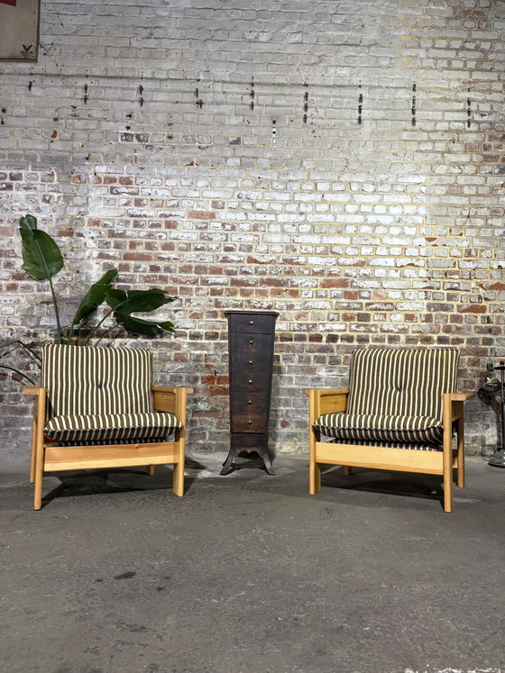 Coppia di poltrone vintage scandinave in pino – Textile, Wood (photo 7 of 11)