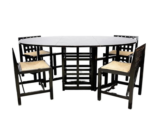 Ds1 ovale klaptafel - 6 Ds3 zwarte stoelen - Charles Rennie Mackintosh - Cassina - 1980