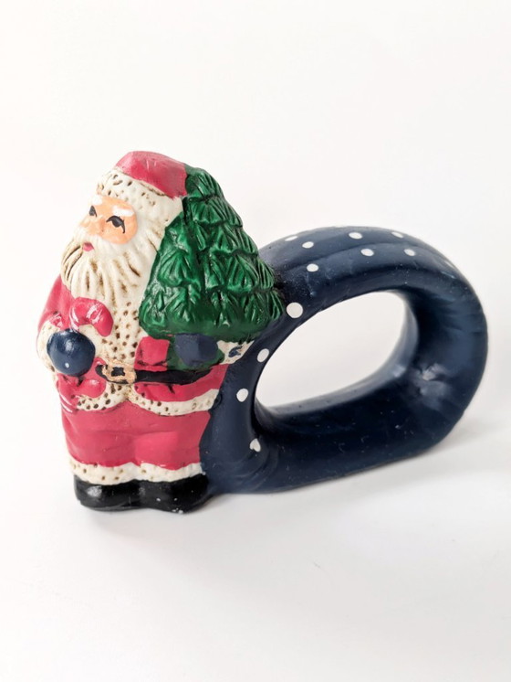 Image 1 of Set di 4 anelli per tovaglioli in porcellana vintage | Decorazioni natalizie tedesche dipinte a mano