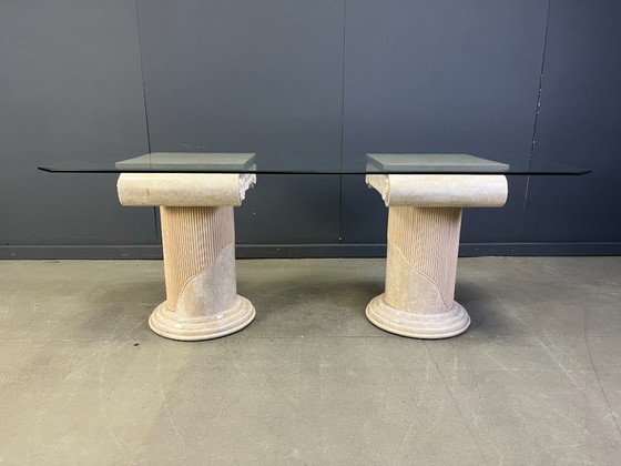 Image 1 of Vintage tesselated stone pedestal dining table by Maithland smith, 1970s