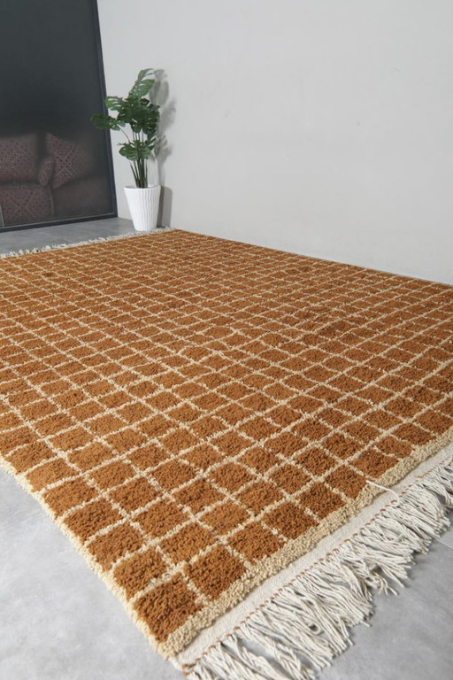 Alfombra marroquí personalizada con diseño de cuadrícula - Alfombra de pelo alto de 300x200 cm - Alfombra Beni ourain