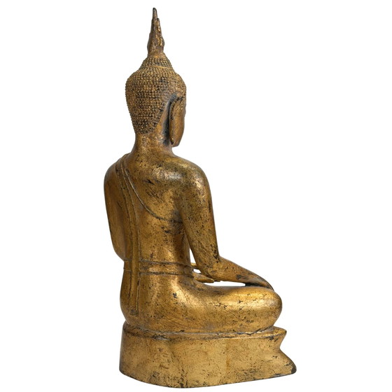 Estatua antigua de Buda tailandés en Bhumisparsha Mudra - Estilo Rattanakosin del siglo XVIII/XIX - Bronce (photo 4 of 11)