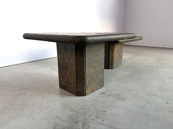 Vintage brutalist slate stone nesting by Laub, 1980s – Side tables, Brass (photo 2 of 10)