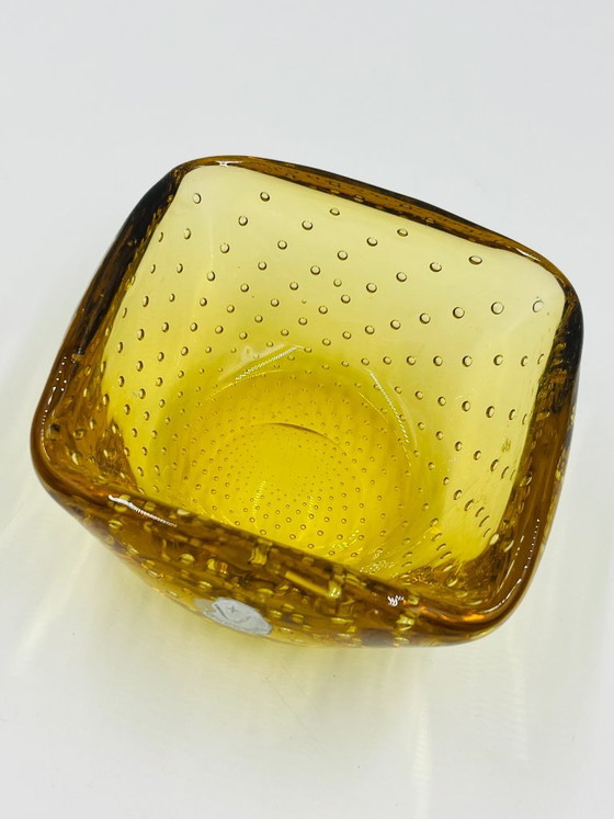 Quadratische "Bullicante" Irschenberg Ablageschale, Frischberg, Schalen, Murano-Glas, Gelb, Vintage (Foto 3 von 11)
