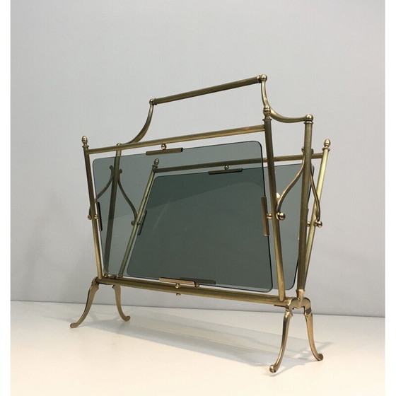 Image 1 of Vintage brass and glass magazine rack, 1940