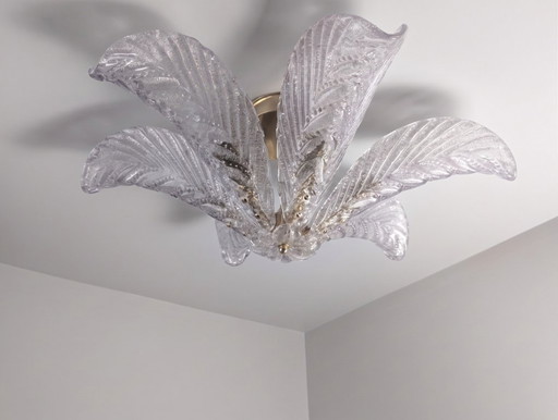 Grande lampadario a forma di foglia di palma in vetro di Murano Mazzega, stile Art Déco, Italia, anni '60. – plafondlampen