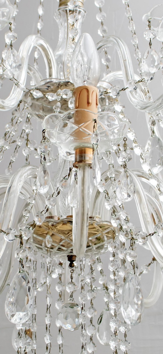 Image 1 of Lustre italien à 15 lumières en cristal Maria Theresa, moderne du milieu du siècle dernier, années 1950