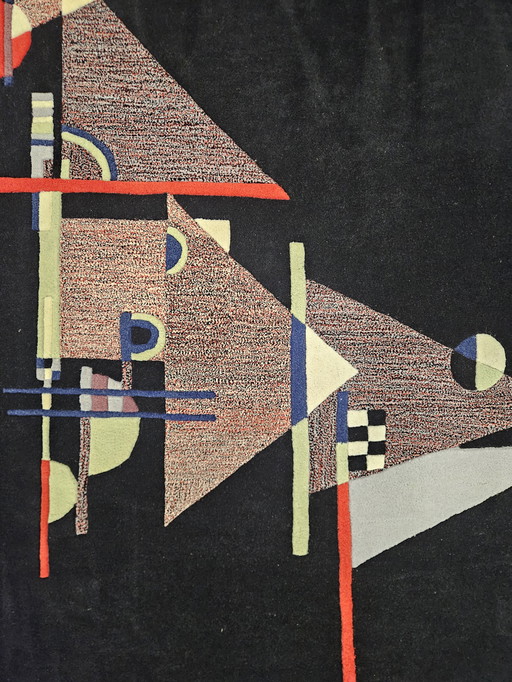 Tapis moderne en laine noire, noué à la main, motif abstrait géométrique, 246 x 340 cm