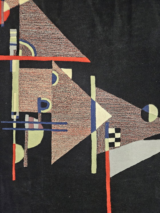 Image 1 of Tapis moderne en laine noire, noué à la main, motif abstrait géométrique, 246 x 340 cm