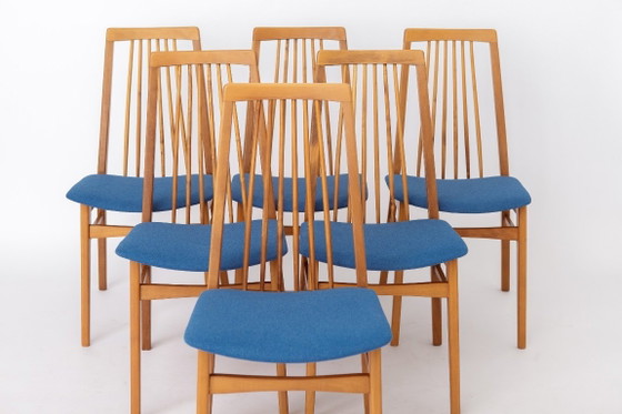 Set of 6 German Dining Chairs, 1960s | Solid Beech Mid-Century Chairs | Newly Upholstered – Textile (photo 8 of 10)