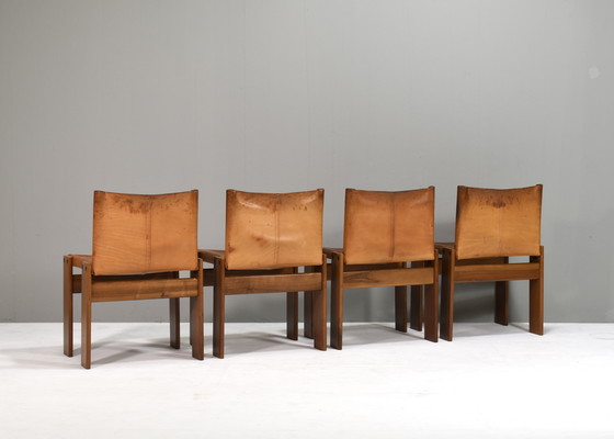 Image 1 of 4x Chaises Monk en cuir cognac par Afra & Tobia Scarpa pour Molteni, Italie 1974