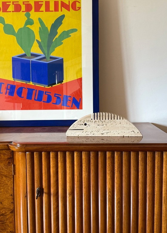 Image 1 of Brutalist travertine fish shaped desk organizer/ figure, Enzo Mari F.lli Mannelli, Italy, 1970s