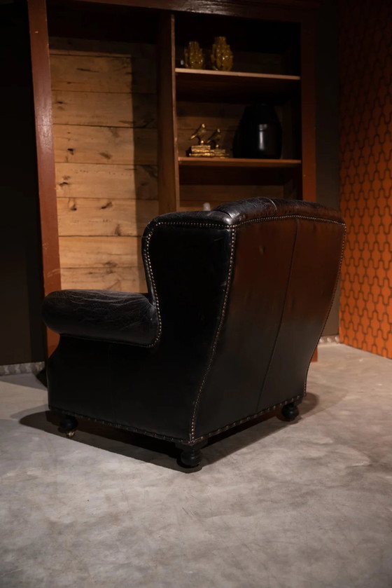 Image 1 of Chesterfield Timothy Oulton Fauteuil Zwart Craqulee leer