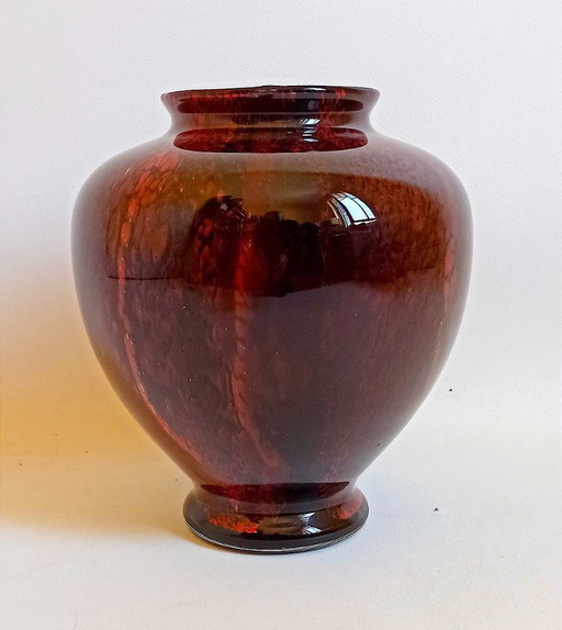 Carmine-red blown glass vase 50s Height 26 cm