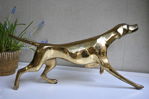 Estatua de perro de latón vintage Hollywood Regency XL