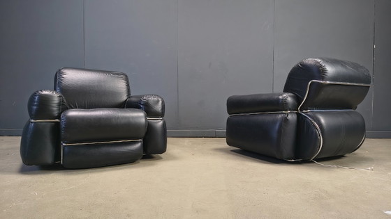 Set di divani vintage italiani, anni '70 – Leather, Metal (photo 3 of 7)