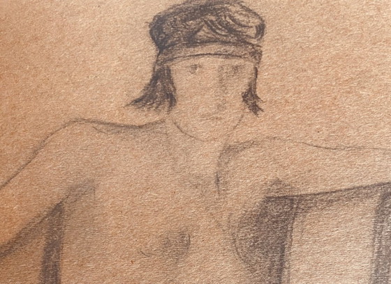 Image 1 of Charcoal drawing, Art Deco portrait of a woman, signed, "The Sofa"