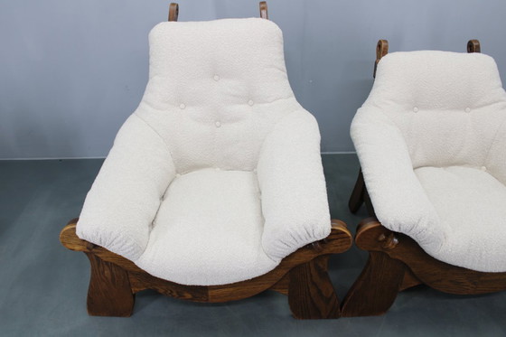 Image 1 of Coppia di poltrone brutaliste in rovere, Cecoslovacchia, anni '70