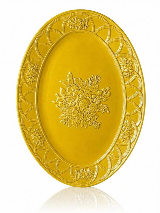 Grand plat ovale Bordallo Pinheiro en faïence jaune, Portugal – Vaisselle, Porcelaine, Vintage (photo 3 of 13)