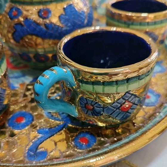 Image 1 of Deruta Byzantine-style majolica coffee set with pure gold