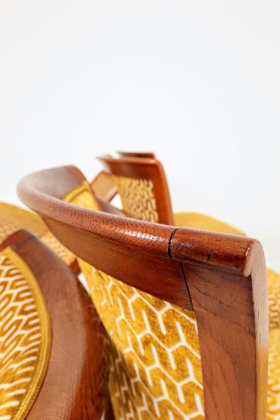 Image 1 of Eetkamerstoelen set van 6 art deco geometrische jacquard gouden honingraat