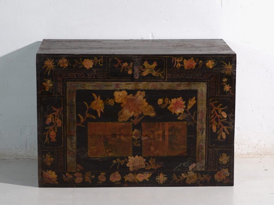 Baule antico dipinto in legno di pino – Cina, circa 1900 – Armadi contenitori, Iron (photo 33 of 40)