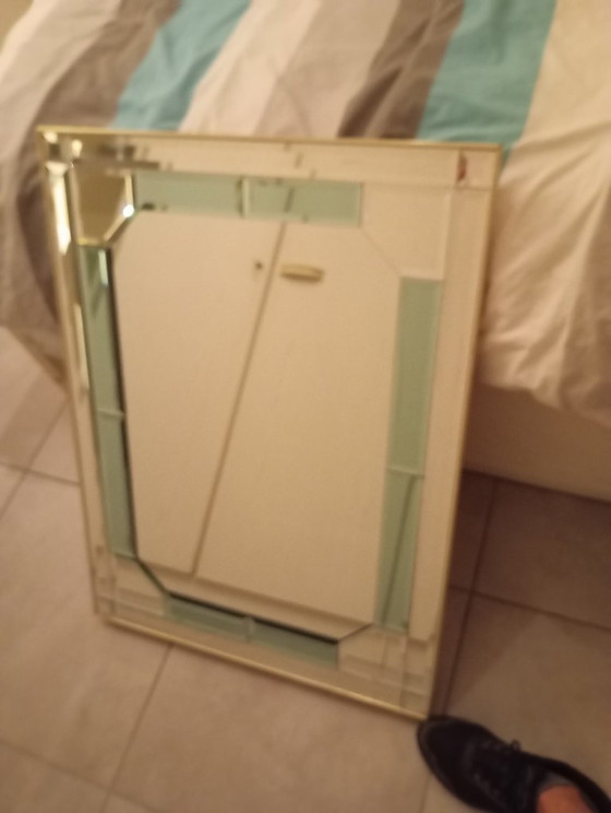 Miroir Art Déco avec cadre doré et verre biseauté, Métal, Art Deco (photo 3 sur 5)