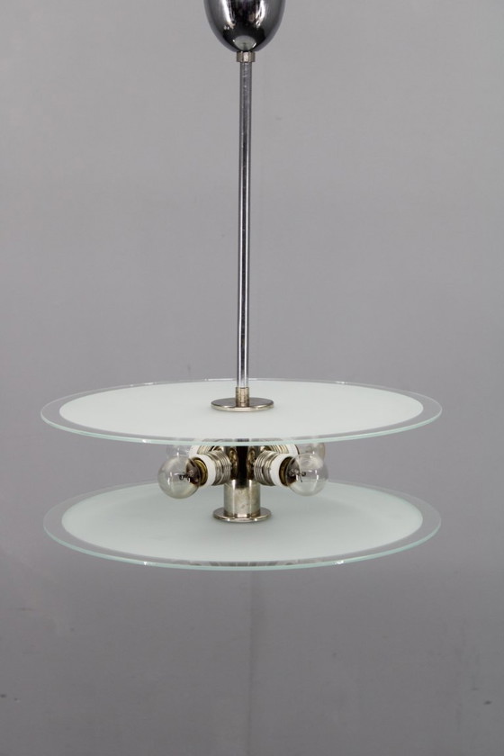 Image 1 of 1930s Bauhaus Chrome and Glass Chandelier, Czechoslovakia