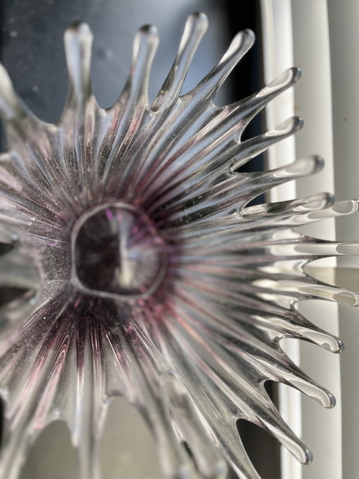 Murano vintage vaas aubergine en helder glas