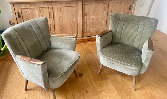 Image 1 of Vintage expo 58 cocktailstoel met armleuning. Groen velours