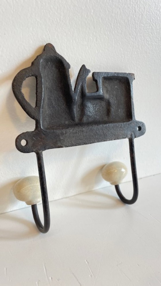 Image 1 of Cast Iron and Porcelain Towel Rack