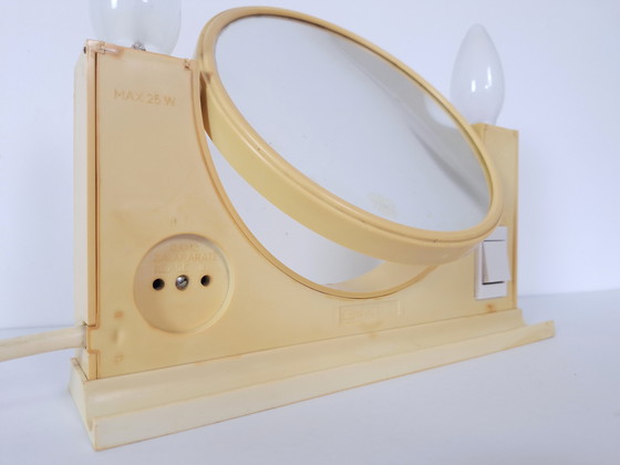 Image 1 of Vintage Vanity Mirror / Retro Cosmetic Mirror / Illuminated Mirror / Space Age Design / 70's Desk Mirror / Tabletop Mirror / Pop