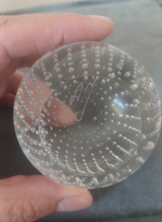 Image 1 of Paperweight press paper Nail ball glass art A. Jablonski