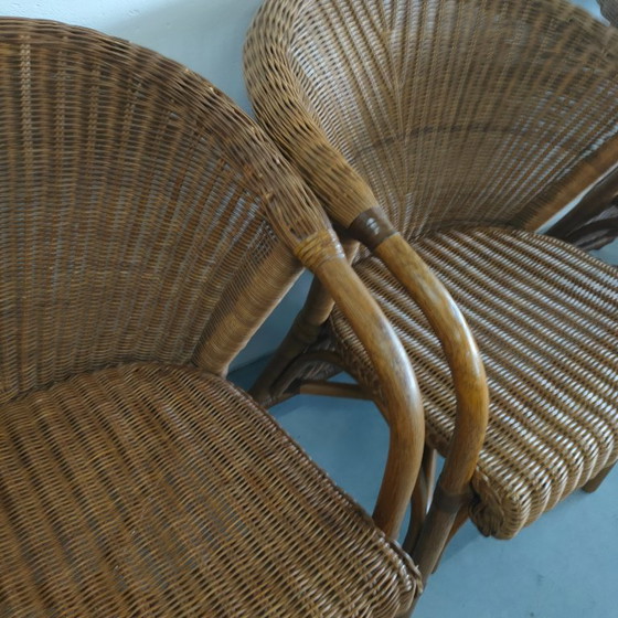 Image 1 of Vintage jaren 70 Rohé design rotan/pitriet fauteuil/stoel(en)  