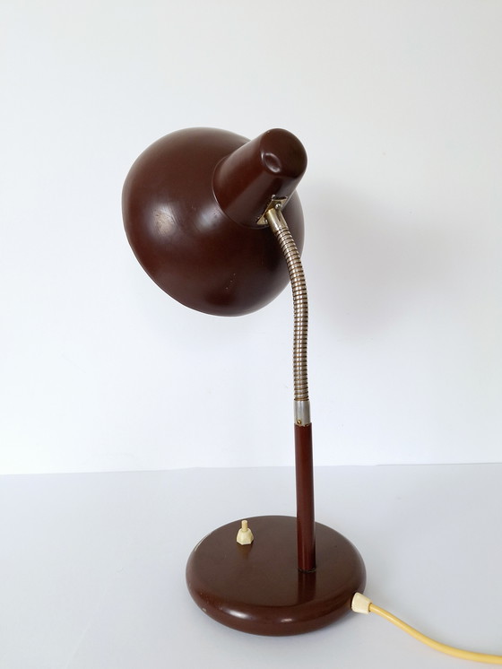 Image 1 of Vintage Gooseneck Table Lamp / Desk Lamp Brown / Industrial Metal Lamp / Retro Office Lamp