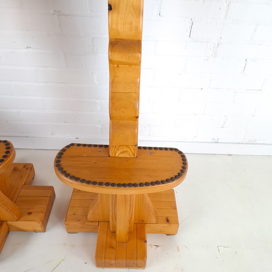 Image 1 of 3x vintage barkruk grenenhout brutalist jaren 70