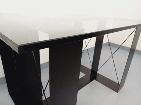 Image 1 of Vintage rectangular high table in glass and black metal from the 80s
