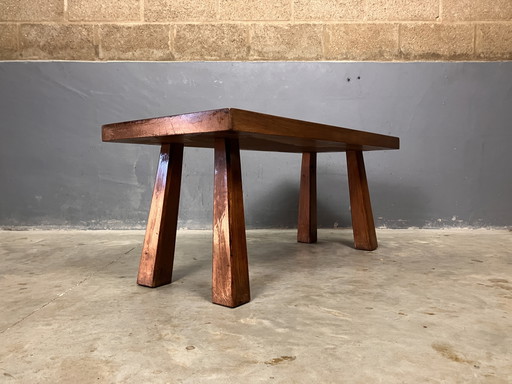 Brutalist Eiche Siebziger Jahre Beistelltisch Couchtisch Bank