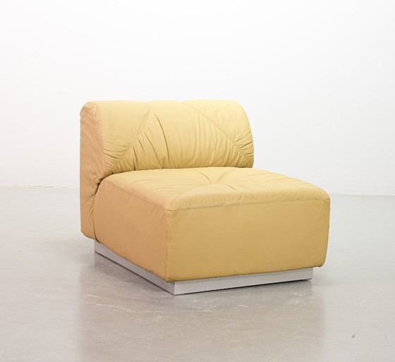 Image 1 of Distinguished Mid-Century Sandy Leather Domaine Modular Walter Knoll Sofa Designed by Bernd Münzebrock, 7 Elements. Germany, 70s