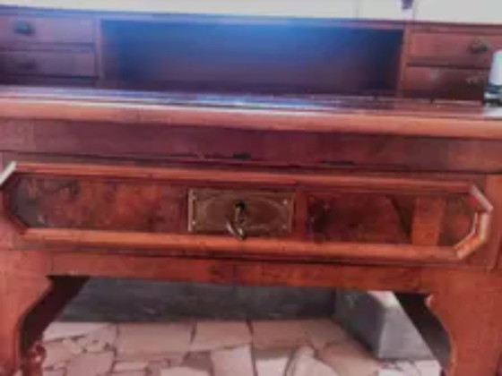 Antiek Notenhouten Bureau Eind 19e Eeuw – 9 Lades en Leren Bovenblad – Consoles, Wood (photo 9 of 10)
