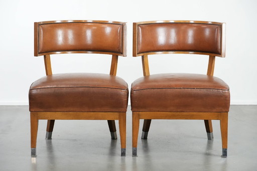 4 fauteuils/chaises de bar au design vintage en peau de mouton