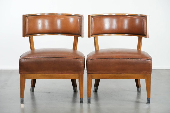 Image 1 of 4 x Poltrona/poltrona da cocktail dal design vintage realizzata in pelle di pecora