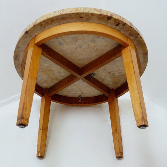 Image 1 of Round wooden coffee table with an Aleppo breccia marble top